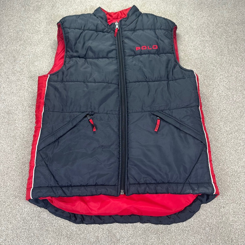 Polo Sport Mens Large Puffer Vest Navy Red Quilted Ripstop Vintage Gorpcore